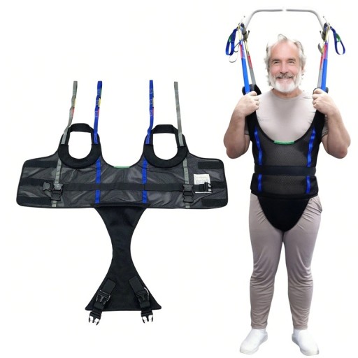 Ham pentru ridicare căptușit pentru pacienți pentru antrenamentul mersului talie 102 până la 117 cm lavabil la 80 °C negru pentru persoane cu handicap