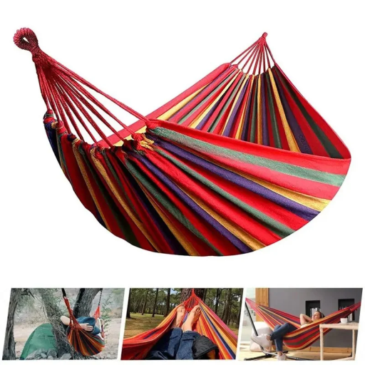 Hamac din pânză pentru exterior, capacitate de încărcare 200 kg, hamac portabil suspendat din material textil, pat pentru camping în grădină, relaxare, balcon și terasă