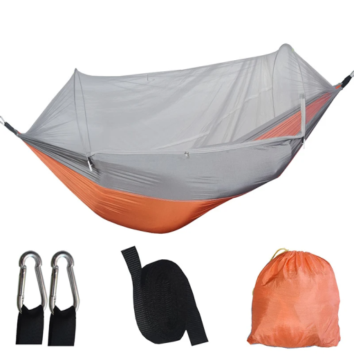 Hamaka Vonkajšia kempingová hojdacia sieť s moskytiérou 250x120 cm Prenosná sieť pre 1–2 osoby Ľahká skladacia sieť proti hmyzu na túry a cestovanie
