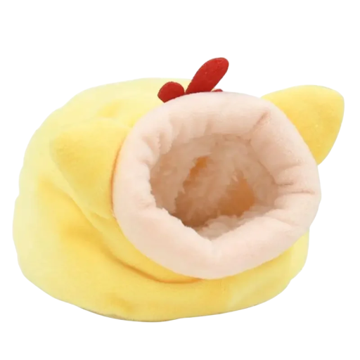 Hamster Bed 12 x 10 x 9 cm Soft Warm Plush House with Chicken Motif Yellow Nesting Hideaway for Small Rodents and Tiny Animals
