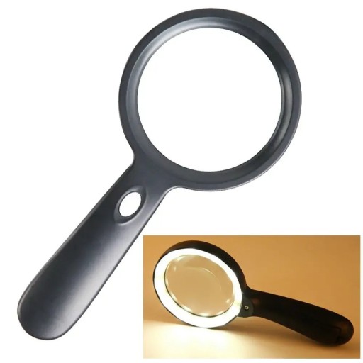 Handheld Magnifying Glass with Lighting 10x Magnification 90 mm Glass 12 LED Lights for Reading Repairs Maps Books Optical Lenses Black ABS Construction