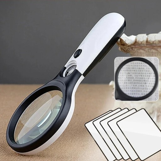 Handlupe mit LED-Beleuchtung 3- und 45-fache Vergrößerung Optisches Glas 75 x 22 mm Leichtbauweise Ergonomischer Griff Zum Lesen von Münzen und Briefmarken