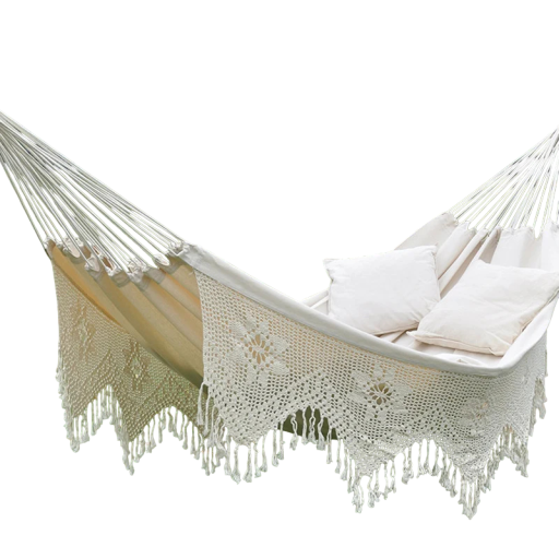 Hängematte mit Spitzenfransen 360 x 160 cm Baumwolle Polyester Tragfähigkeit 300 kg cremefarben für Garten Terrasse und Ferienhaus zum Entspannen