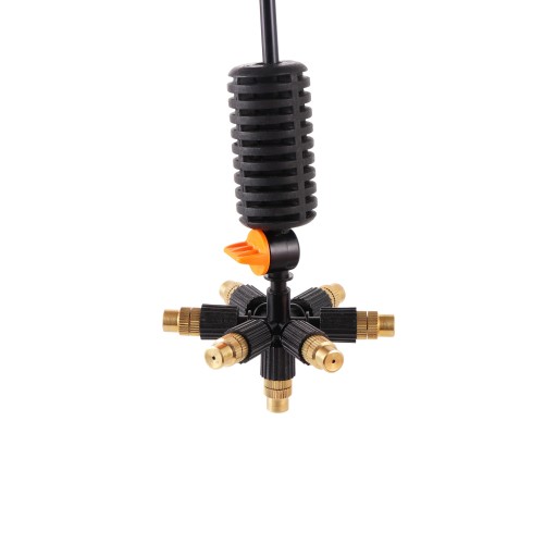 Hangend nevelsysteem voor besproeiing met 7 messing sproeikoppen, slang van 48–50 cm en gravitatiewater voor de kas, tuin en balkon