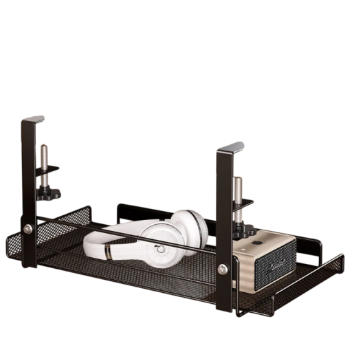 Hangende metalen plank met schroefbevestiging 27.5x16x17.5 cm zwart/wit geperforeerde wand- of tafelplank praktische