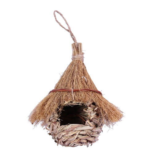 Hangende Vogelhuisje Natuurlijke 18x18x21 cm Hout Gedroogd Gras Bruin Buiten voor Tuin Balkon Boom voor Vogels