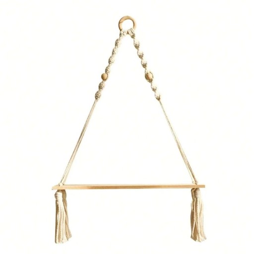Hangende wandplank 35 cm houten plank met touw en franjes Decoratieve boho wandplank