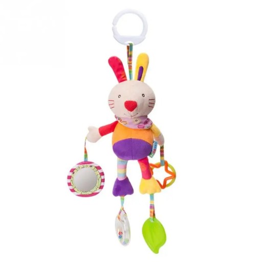 Hängespielzeug für Babys Hase mit Rassel, Spiegel und Beißringen für Kinderwagen oder Kinderbett