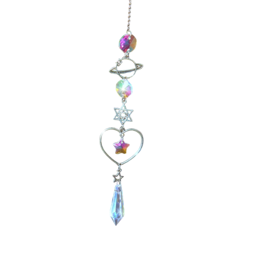 Hanging Crystal Decoration Heart and Drop Planet and Star Rainbow Reflections Wind Chime Sun Catcher