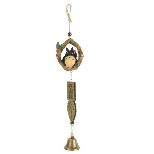 Hanging Decoration Wind Chime with Figure in Circle Natural Motif Leaf and Bell Japanese Rustic Style