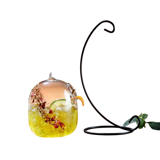 Hanging Drink Glass on Metal Stand 430 ml Decorative Glass with Glass Straw Height 23 cm from Clear Glass