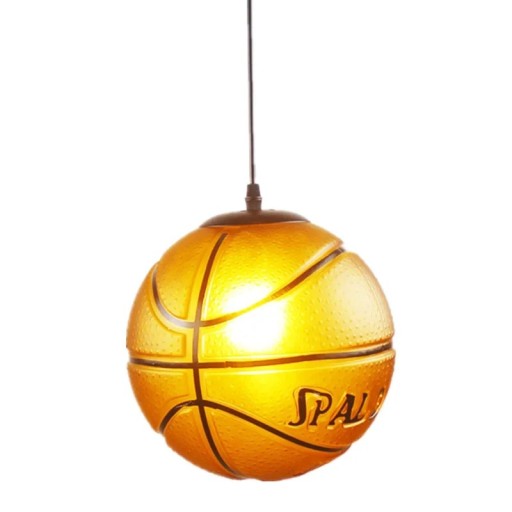 Hanging Light Fixture in the Shape of a Basketball with Glass Shade Orange Glass Metal Black E27 Socket for Children's Room and Sports Bar