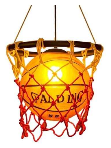 Hanging Pendant Light Basketball Ball in Net Glass Shade Metal Black E27 Socket for Children's Room and Sports Bar