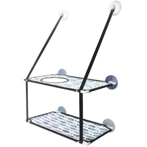 Hanging Shelf Breathable Pet Bed with Suction Cups and Nylon Straps for Glass with Fish Print