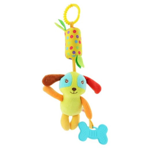 Hanging Toy for Babies Dog with Teething Ring in the Shape of a Bone for Crib or Pushchair