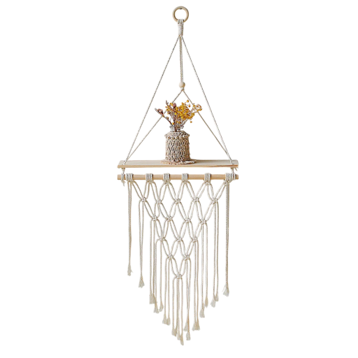 Hanging Wooden Shelf 100 x 35 cm Wall Shelf with Decorative Hanger and Fringes