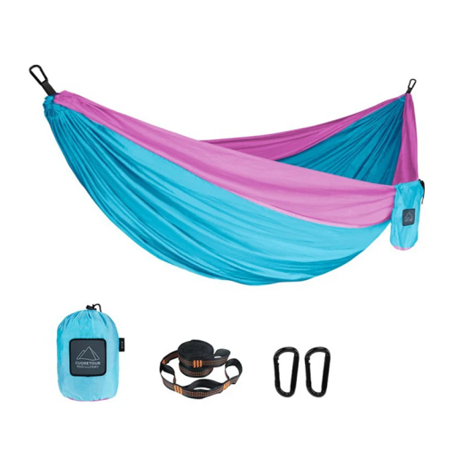 Hangmat Draagbare Nylon Hangmat 270x140cm Enkelvoudig Buiten Wandelnet Tuin Lichtgewicht Opvouwbaar Net met Riemen en Karabijnhaken