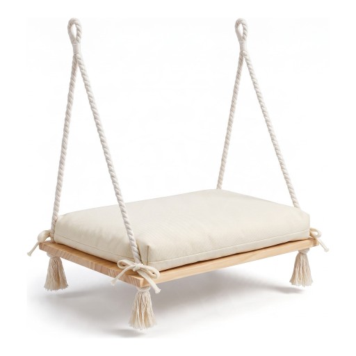Hangmat voor katten op het raam 45 x 35 cm Met 4 zuignappen zonder boren Houten plank aan touwen Met kussen Witte hangende ligstoel