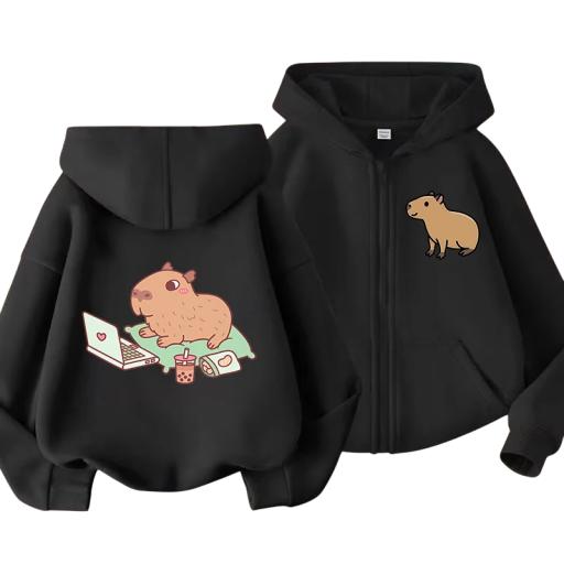 Hanorac pentru copii cu glugă și fermoar cu motiv de capibara Poliester Stil kawaii manga cu buzunare Hanorac uni pentru băieți și fete