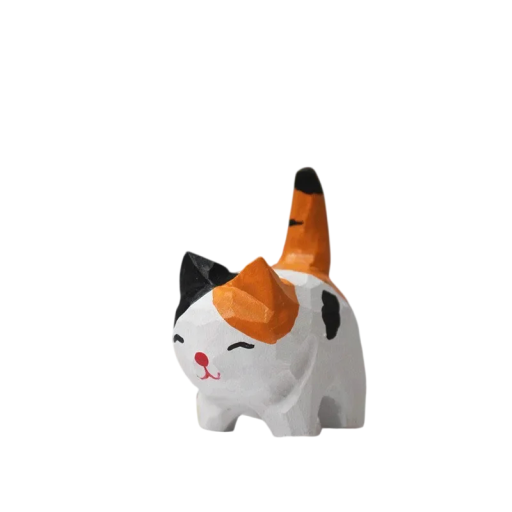 Hantverksmässigt utskuren träfigur av katt 4,7 × 4 × 2,5 cm lindträ dekoration för bord, hylla och inredning