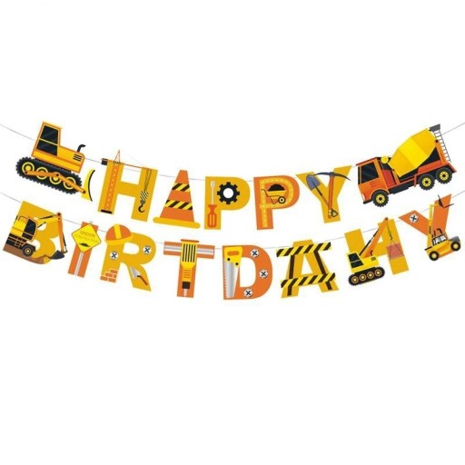 Happy Birthday - Rakennusaiheinen Bagger Betoniauto Liikennekartiot Lasten syntymäpäiväjuhliin Teemajuhlat