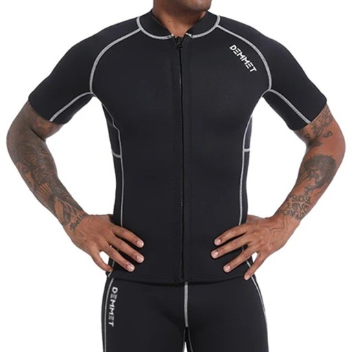 Haut en néoprène pour homme 1,5 mm à manches courtes et zip sur le devant, hautement élastique pour la natation, le surf, la plongée et les activités aquatiques, noir
