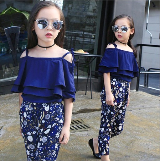 Haut et pantalon pour fille avec des fleurs L1138