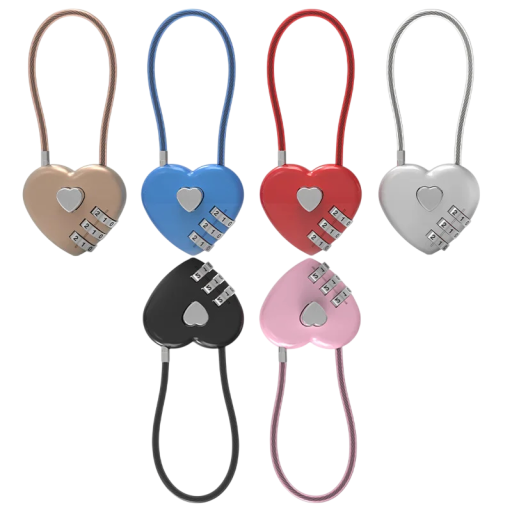 Heart-Shaped Travel Lock for Luggage with 3-Digit Code 40 × 36 mm and Cable 135 mm for Suitcase, Backpack and Bag