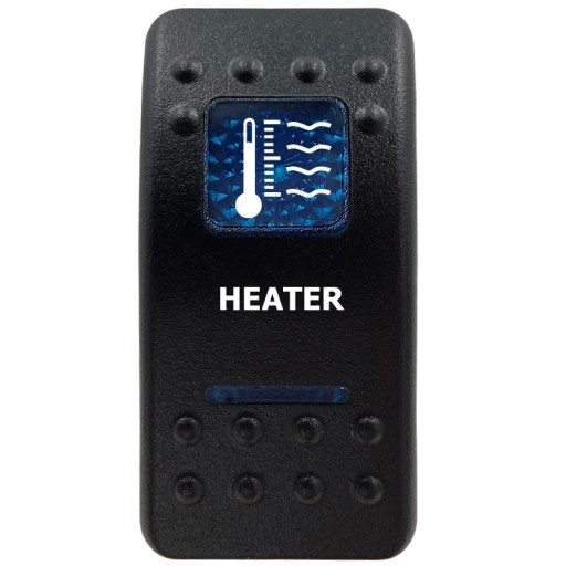 HEATER kolébkový spínač egy pólusú vízálló 12V kék LED háttérvilágítással, fekete ON/OFF kapcsoló fűtéshez autókhoz, lakóautókhoz és hajókhoz