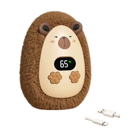 Hebký kapybara ohrievač rukou 1200 mAh 10,5 x 7,5 x 5,5 cm 3 teploty 45–65 °C Digitálny displej USB C mini prenosný