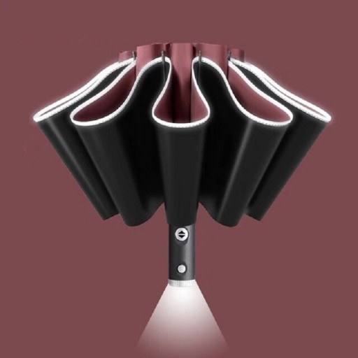 Helautomatiskt paraply med LED-ficklampa