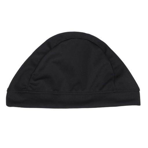 Helmet Liner Thin Fitting Black Cap Made from Polyester and Microfibre Shaped Cut from Several Pieces with Seams and Bound Edge