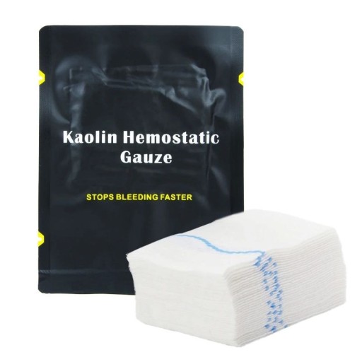 Hemostatikus kaolinos gáz Z-hajtogatott 7,5 × 375 cm steril orvosi kötszer vérzéses sebek kezelésére és a gyógyszeres láda felszerelésére