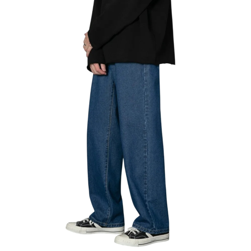 Heren casual lange rechte jeans met wijde pijpen, comfortabele denim broek voor vrije tijd, modieuze streetwear-stijl