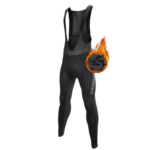 Heren fietsbroek met bretels lange elastische polyester nylon polyethersulfaan zwart voor weg- en recreatiefietsen