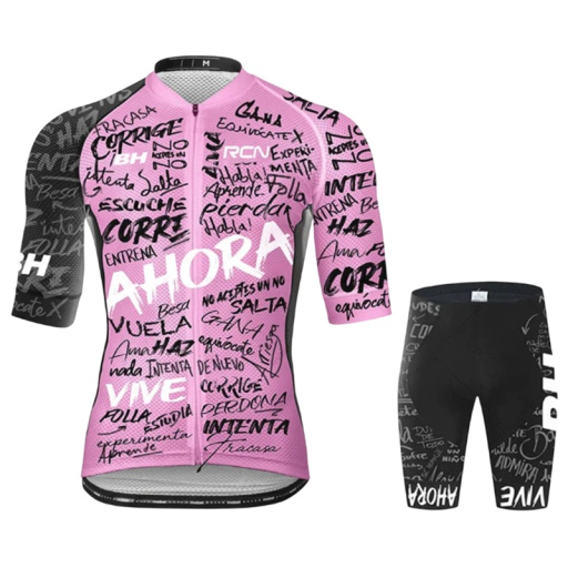 Heren fietset – shirt met korte mouwen met rits en shorts, met tekstmotief, voor fietsen, sport en vrijetijdsactiviteiten
