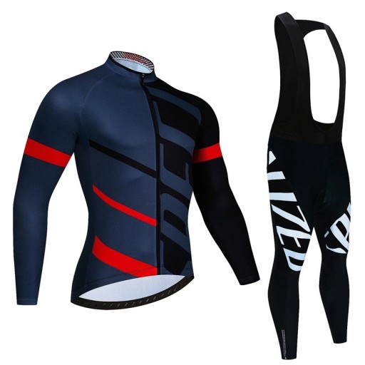 Heren fietset – shirt met lange mouwen en broek met bretels, ademend, voor fietsen en sport