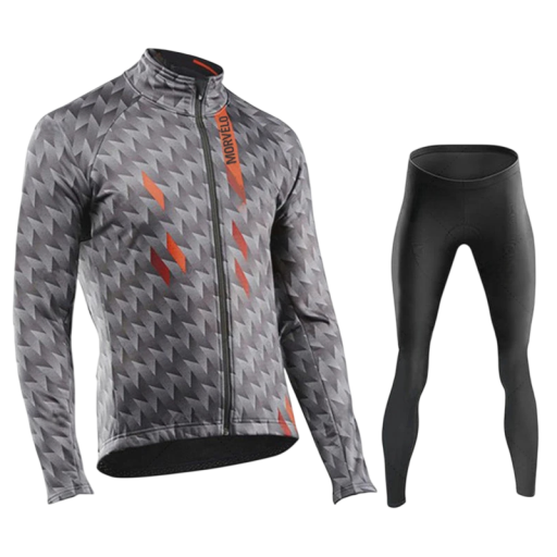 Heren fietskleding set met lange mouwen met geometrisch patroon en fietsbroek voor sport in koelere weersomstandigheden