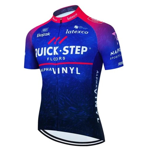 Heren fietsshirt voor de zomer met korte mouwen en rits met 3 achterzakken voor fietsen, sport en buitenactiviteiten, blauw-rood