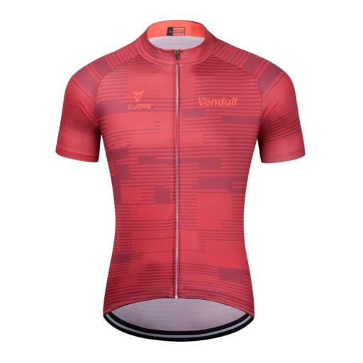 Heren fietssportshirt met korte mouwen en rits met 3 achterzakken voor fietsen en sport, rood