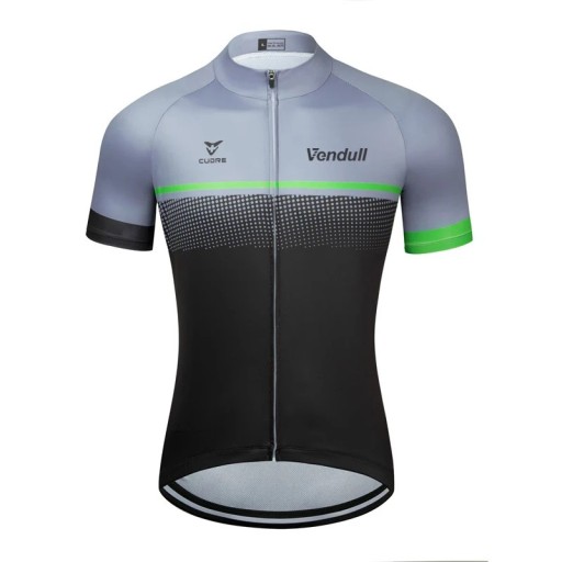 Heren fietssportshirt met korte mouwen en rits met 3 achterzakken voor fietsen en sport, zwart-grijs