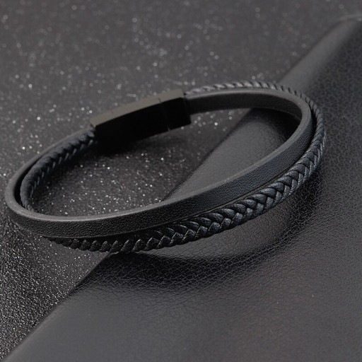Heren gevlochten leren armband