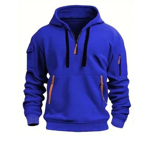 Heren hoodie met halve rits en capuchon Effen sport hoodie met zakken en zakjes op de armen van duurzaam polyester Comfortabele pasvorm