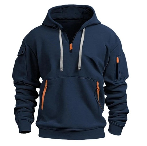 Heren hoodie met halve rits en capuchon Effen sport hoodie met zakken en zakjes op de armen van duurzaam polyester Comfortabele pasvorm