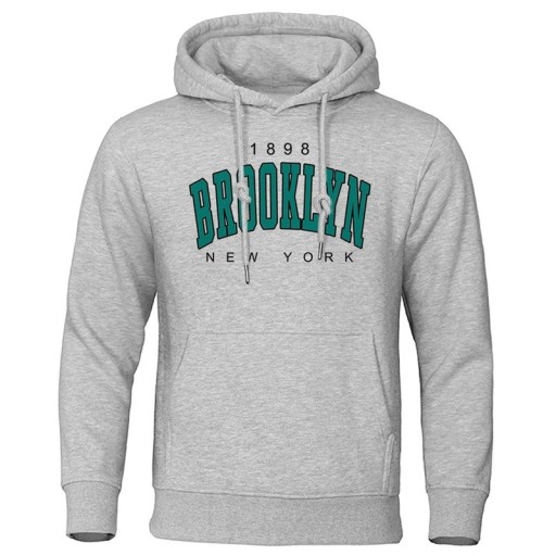 Heren hoodie met zakken Effen sport hoodie met subtiele opdruk Brooklyn op de borst Comfortabel polyester materiaal