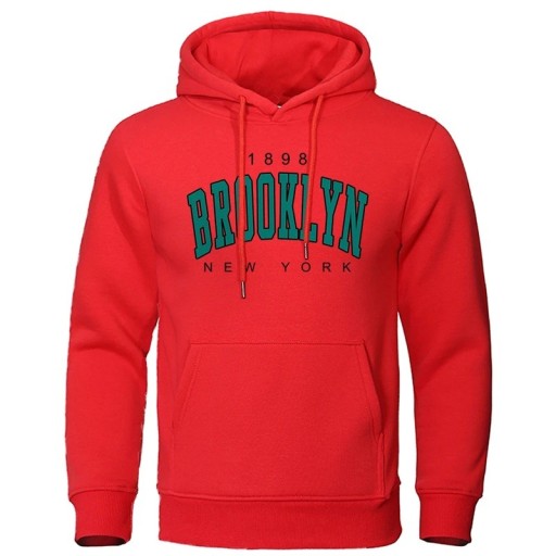 Heren hoodie met zakken Effen sport hoodie met subtiele opdruk Brooklyn op de borst Comfortabel polyester materiaal
