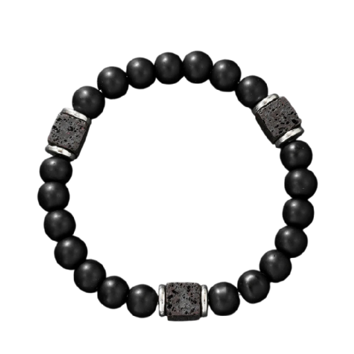 Heren houten kralenarmband met matte kralen diameter 17 cm hout zwart met metalen elementen voor dagelijks gebruik