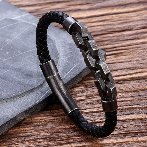 Heren leren armband H389