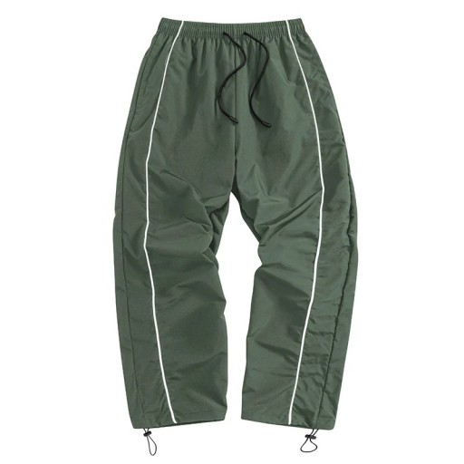 Heren losse broek met elastische tailleband en verstelbare koord aan de onderkant, aangevuld met contrasterende bies aan de zijkant en zijzakken