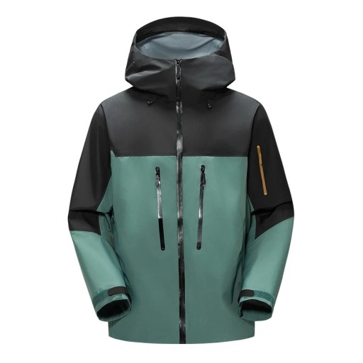Heren outdoorjas zwart en groen met capuchon Waterdichte winddichte wandeljas Sportjas met ritsen Verstelbare manchetten